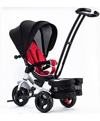 Baby Tricycle 4-in-1 Steer Stroller Learning Bike Detachable Guardrail Adjustable Canopy Safety Harness Folding Pedal 10 Months-6 Years Old