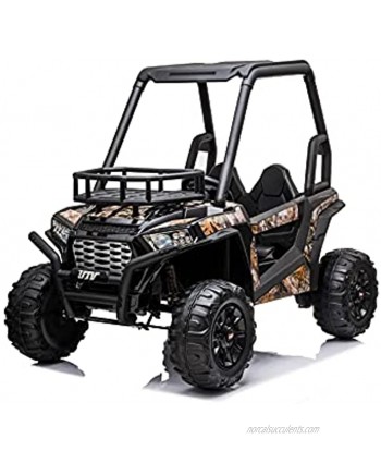 Freddo Toys 24V Battery Powered Kids Electric Ride On Car Off-Road UTV Toy 2 Seater with Parental Remote Control MP3 Player USB AUX Port LED Lights Leather Seats and Eva Tires for 3+ Cammo