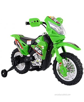 Kids Ride On Motorcycle with Training Wheel 6V Battery Powered Electric Toy Green New by Eight24hours