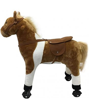 UP6Per Riding Toys 30 inch Horse Riding Toy Mechanical Walking Ride On Horse Toy with Wheels Plush Walking Animal Brown Horse Riding Toy for Children for 3+ Years Old Ride on Horse