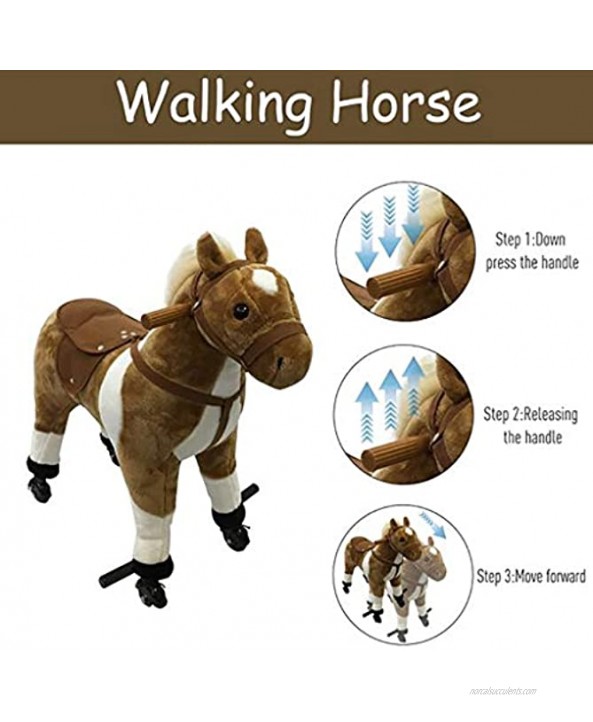 UP6Per Riding Toys 30 inch Horse Riding Toy Mechanical Walking Ride On Horse Toy with Wheels Plush Walking Animal Brown Horse Riding Toy for Children for 3+ Years Old Ride on Horse