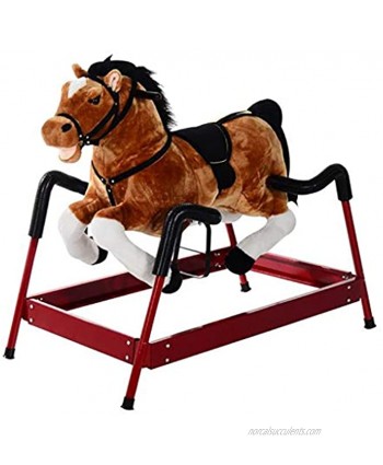 UP6Per Riding Toys Brown Horse Riding Toy Ride on Horse Toy Durable Kids Plush Spring Style Horse Bouncing Rocker Toy with Realistic Sounds for Kids Age 3+ Years Ride on Horse