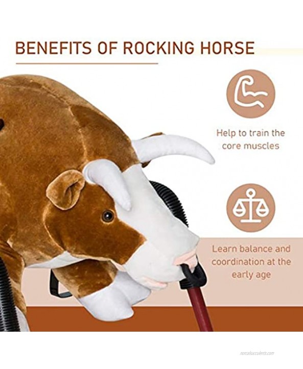 UP6Per Riding Toys Rocking Horse Riding Toy Plush Toy Spring Rocking Horse-Style Rodeo Bull Ride-On Toy with Realistic Sounds for Children for 3+ Years Old Ride on Horse