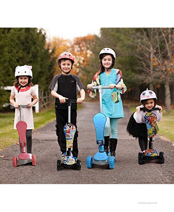 Airgymfactory 3 Wheels Kick Scooter for Kids and Toddlers Girls & Boys 4 Adjustable Height with Removable Seat Extra-Wide PU LED Flashing Wheels for Children Ages 2-12 Learn to Steer
