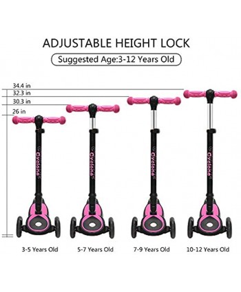 ChromeWheels Scooters for Kids Deluxe Kick Scooter Foldable 4 Adjustable Height 150lb Weight Limit 3 Wheel Lean to Steer LED Light Up Wheels Best Gifts for Girls Boys Age 3-12 Year Old
