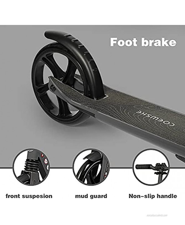COEWSKE Folding Kick Scooters for Adults and Kids Ages 8 and Up with Quick Release Folding System Adjustable to 3 Heights Extra-Wide Anti-Slip Rubber Deck
