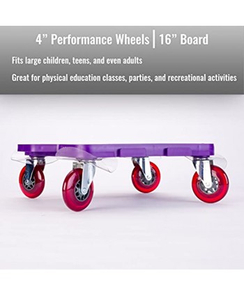 Cosom Scooter Board Set 16 Inch Premium Sit & Scoot Board With 4 Inch Non-Marring Performance Wheels Double Race Bearings & Safety Handles Physical Education Class Equipment Assorted Colors