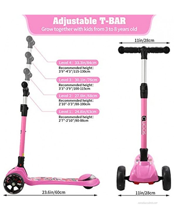 CUCOS Scooter for Kids Ages 3-5 Toddler Scooter for Kids Ages 5-8 3 Wheels Kick Scooter 4 Adjustable Height Foldable Scooter for Boys Girls with PU LED Flashing Wheels