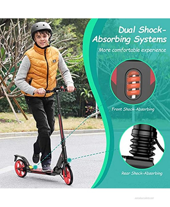 Famistar Foldable Kick Scooters Adjustable Height Dual Shock-Absorbing and Double-Brake System Max. Support: 220 lbs Large Wheels City Series for Adults and Teens Kids…