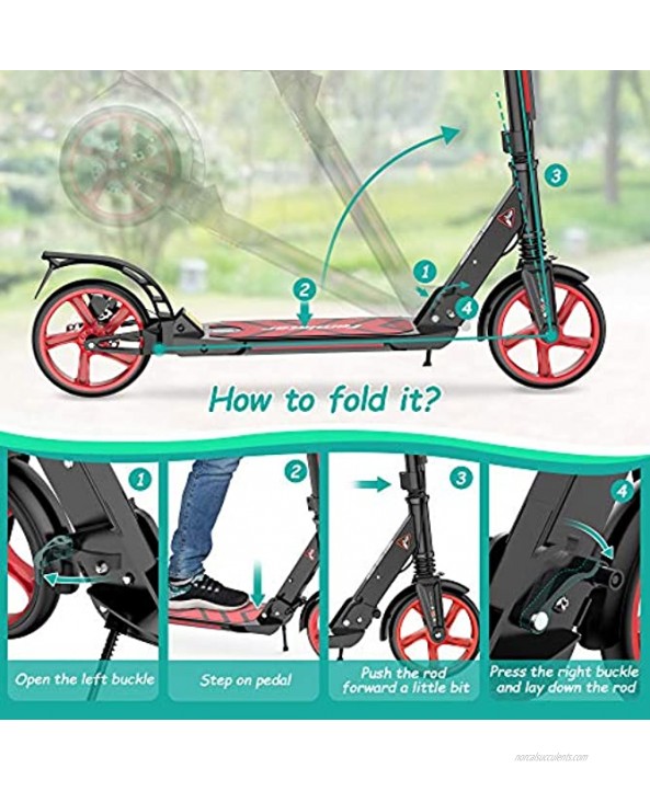 Famistar Foldable Kick Scooters Adjustable Height Dual Shock-Absorbing and Double-Brake System Max. Support: 220 lbs Large Wheels City Series for Adults and Teens Kids…