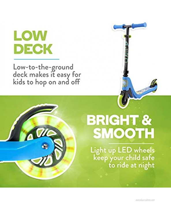 Flybar Aero Micro Kick Scooter for Kids Pro Design with 2 Electric LED Wheels Adjustable Handles Blue