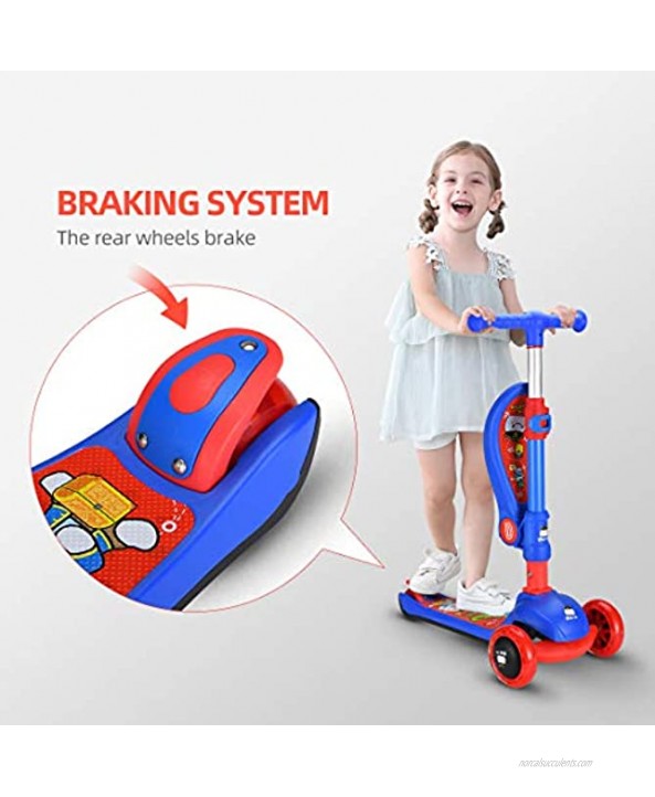 Kick Scooter for Kids 3 LED Light Wheels Foldable Scooters with Movable Seats Rear Standing Brakes 3 Levels of Height Adjustable Kids Scooter & Toddler Scooter with 3-12 Years Old