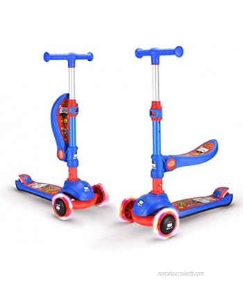 Kick Scooter for Kids 3 LED Light Wheels Foldable Scooters with Movable Seats Rear Standing Brakes 3 Levels of Height Adjustable Kids Scooter & Toddler Scooter with 3-12 Years Old