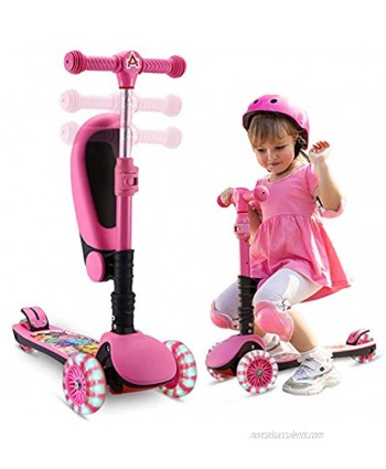 SANSIRP 3 Wheel Scooter for Kids 2-in-1 Kick Scooter with Toddlers Folding Removable Seat 3 Adjustable Height Extra-Wide Deck PU Flashing Wheels for Girls & Boys 2-12 Years Old