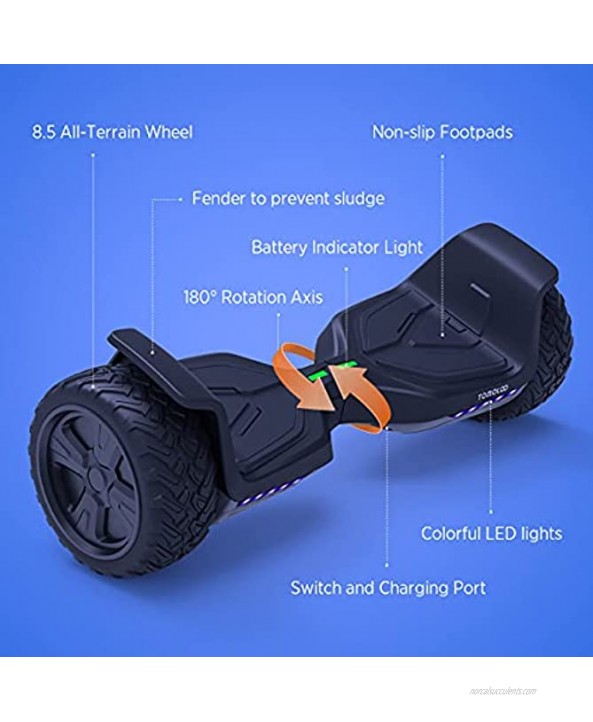 Tomoloo Hoverboard Off Road with Bluetooth and LED Lights 8.5'' All Terrain Hoverboards for Kids and Adults with APP Control UL2272 Certified Self Balancing Hover Board Electric Scooter
