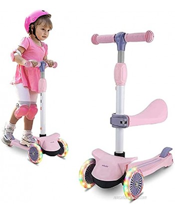 Wheelive 2 in 1 Kick Scooter for Kids 3 Wheels Toddler Scooter with 3 Light Up Wheels Removable ​Seat 4 Adjustable Height Scooters for Boys & Girls 2-6 Years Old