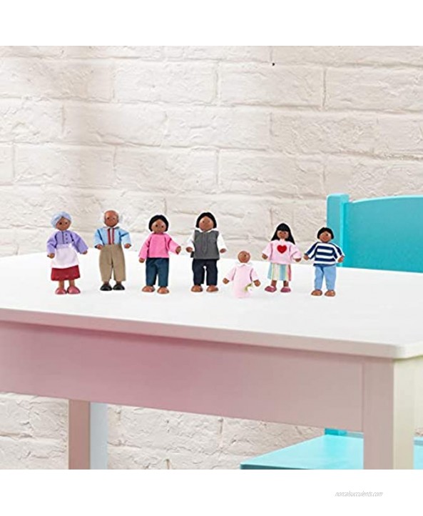 KidKraft Wooden Poseable Doll Family of 7 African American Gift for Ages 3+