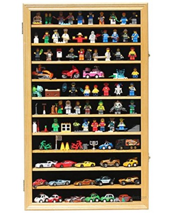 DisplayGifts Display Case Wall Curio Cabinet for Building Toys Minifigures Miniature Figures Oak Finish