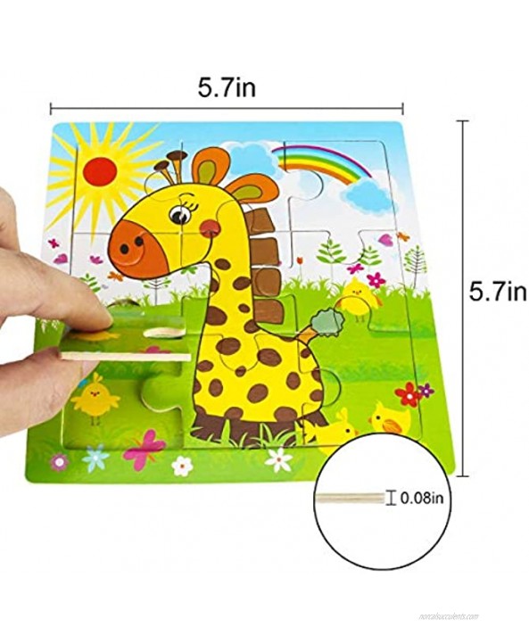 Aitey Wooden Jigsaw Puzzles for Kids Ages 2-5 Toddler Puzzles 9 Pieces Preschool Educational Learning Toys Set Animals Puzzles for 2 3 4 Years Old Boys and Girls 6 Puzzles