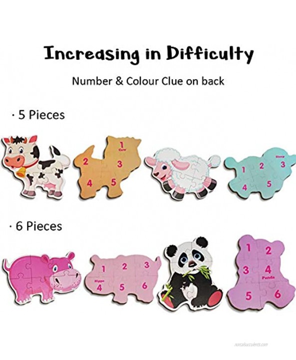 BEESTECH Animal Jigsaw Puzzles for Toddlers Kids 2 3 4 Years Old Boys Girls 8 Pack Educational Learning Puzzles Including Panda Tiger Lion Dog Sheep Cow Hippo Elephant with Giant Puzzle Map