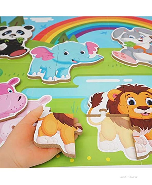 BEESTECH Animal Jigsaw Puzzles for Toddlers Kids 2 3 4 Years Old Boys Girls 8 Pack Educational Learning Puzzles Including Panda Tiger Lion Dog Sheep Cow Hippo Elephant with Giant Puzzle Map