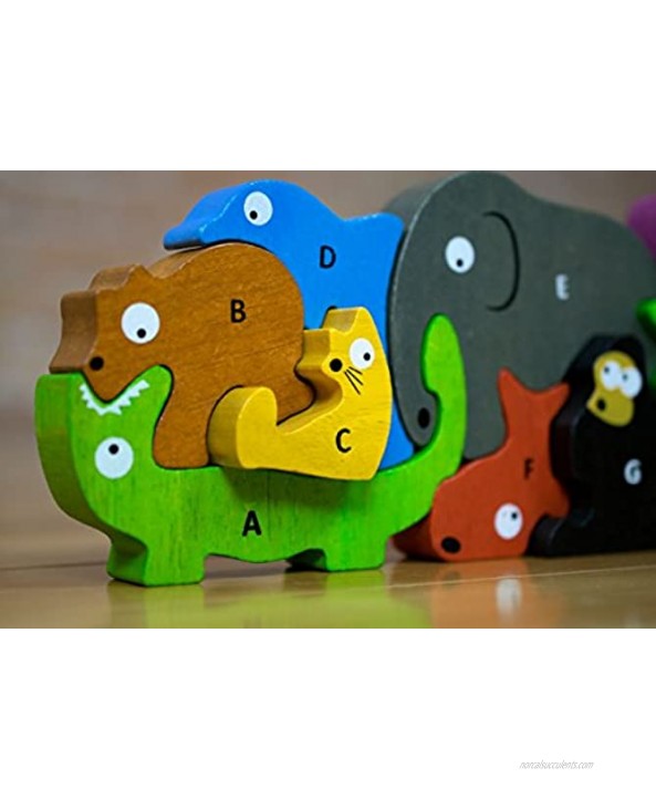BeginAgain Animal Parade A to Z Puzzle and Playset Educational Wooden Alphabet Puzzle 2 and Up