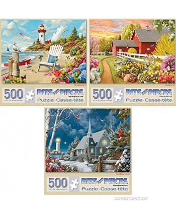 Bits and Pieces Value Set of Three 3 500 Piece Jigsaw Puzzles for Adults Each Puzzle Measures 18" X 24" 500 pc Awaken Guiding Lights and Daydream Jigsaws by Artist Alan Giana