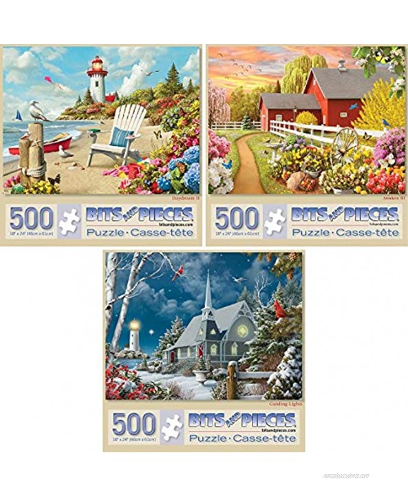 Bits and Pieces Value Set of Three 3 500 Piece Jigsaw Puzzles for Adults Each Puzzle Measures 18 X 24 500 pc Awaken Guiding Lights and Daydream Jigsaws by Artist Alan Giana
