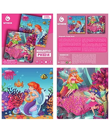 BST SHIER Magnetic Puzzles for Kids Ages 3 4 5 6 TWO-20 Piece Mermaid Wooden Jigsaw Puzzles Book for Toddlers Travel Games and Travel Toys for 3 4 5 6 Year olds Boys and Girls