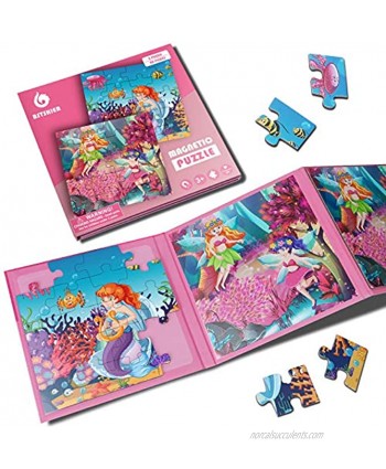 BST SHIER Magnetic Puzzles for Kids Ages 3 4 5 6 TWO-20 Piece Mermaid Wooden Jigsaw Puzzles Book for Toddlers Travel Games and Travel Toys for 3 4 5 6 Year olds Boys and Girls