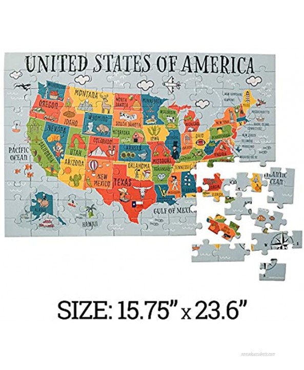 Children's USA Map Puzzle 100 Pieces Educational Puzzle for Boys and Girls Kids Puzzles Ages 4-8 Thick 100 Piece Puzzles for Kids Ages 8-10 United States Childrens Puzzles and Toys
