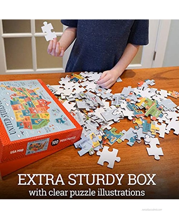 Children's USA Map Puzzle 100 Pieces Educational Puzzle for Boys and Girls Kids Puzzles Ages 4-8 Thick 100 Piece Puzzles for Kids Ages 8-10 United States Childrens Puzzles and Toys