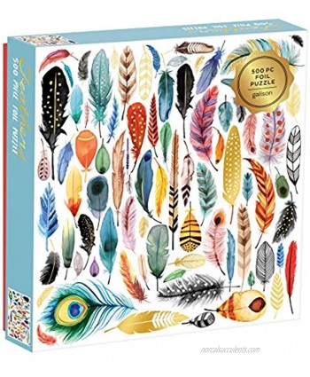 Galison Feathers 500 Piece Jigsaw Puzzle for Adults and Families Bird Feather Foil Puzzle with 500 Pieces and Bird Feathers from Around the World