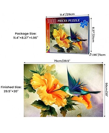 Jigsaw Puzzles 1000 Pieces for Adults Jigsaw Puzzle 1000 Piece Wooden Adults Children Puzzles Hummingbird Picking Flowers Decorations DIY Leisure Game Toy Suitable Family Friends