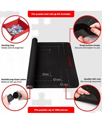 Marbs Puzzle Mat Roll Up with Guiding Lines for 500,1000,1500 Pieces. Roll Your Jigsaw Puzzle in 30sec Portable Storage Mat 24"x46" with 2 Foam Poles 3 Fastening Straps Sorting Tray & Storage Bag