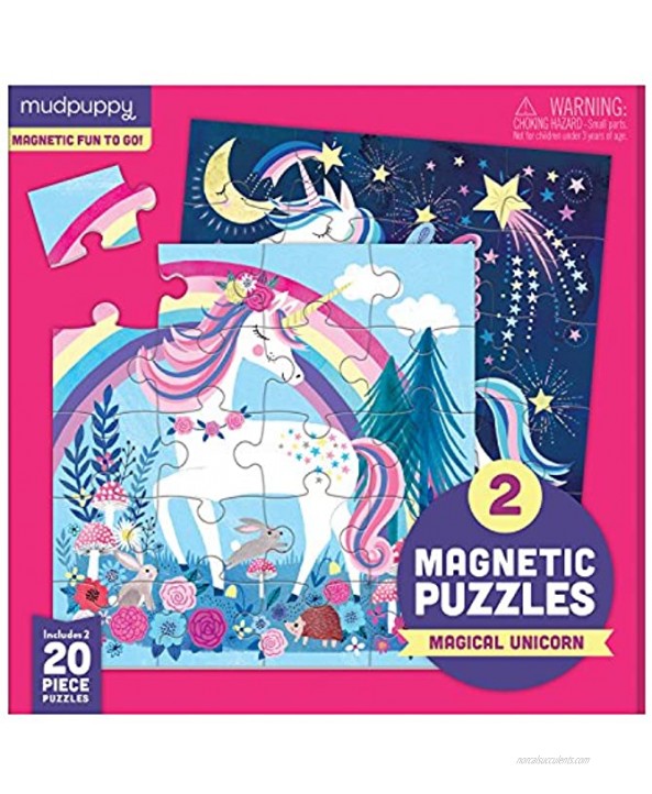 Mudpuppy Magical Unicorn Magnetic Puzzles 2,20-Piece Magnetic Puzzles and a Magnetized Tri-Fold Portfolio Great for Travel,Quiet Time Mess Free Magnets Adhere to Portfolio,Multicolor
