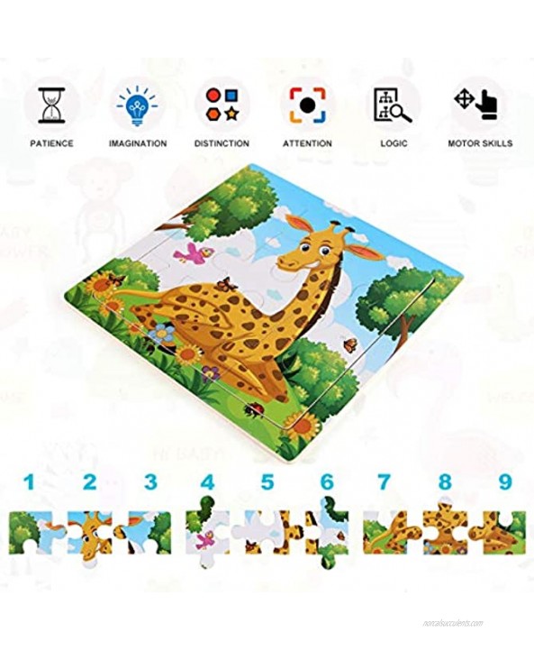 NASHRIO Wooden Puzzles for Toddlers 2-5 Years OldSet of 6 9 Pieces Preschool Educational and Learning Animal Jigsaw Puzzle Toy Gift Set for Boys and Girls