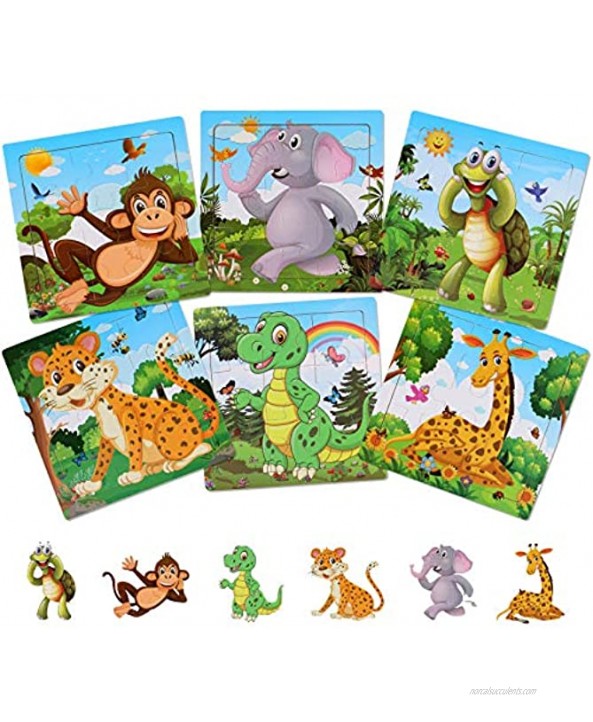 NASHRIO Wooden Puzzles for Toddlers 2-5 Years OldSet of 6 9 Pieces Preschool Educational and Learning Animal Jigsaw Puzzle Toy Gift Set for Boys and Girls