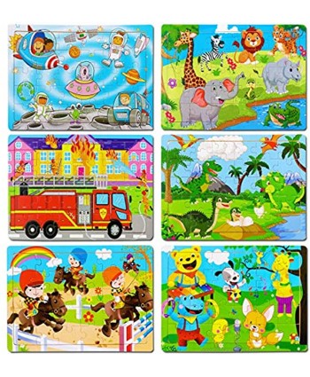 Puzzles for Kids Ages 3-5 6 Pack Wooden Jigsaw Puzzles for Toddlers 30 Pieces Preschool Educational Learning Toys Set for Boys and Girls