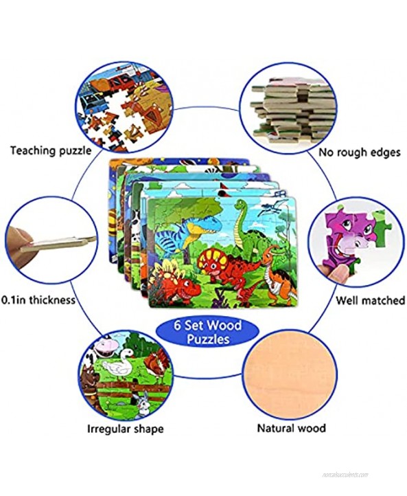Puzzles for Kids Ages 4-8 6 Pack Wooden Jigsaw Puzzles 60 Pieces Preschool Educational Learning Toys Set for Boys and Girls