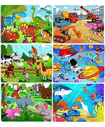 Puzzles for Kids Ages 4-8 6 Pack Wooden Jigsaw Puzzles 60 Pieces Preschool Educational Learning Toys Set for Boys and Girls