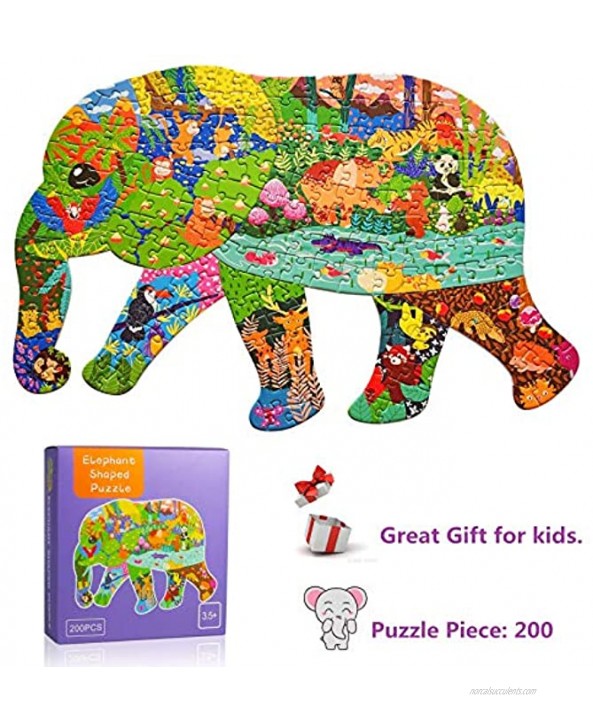 Puzzles for Kids Ages 4-8,8-10 and Adults Elephant Animal Shaped Jigsaw Puzzles 200 Pieces for Wall Home Decor