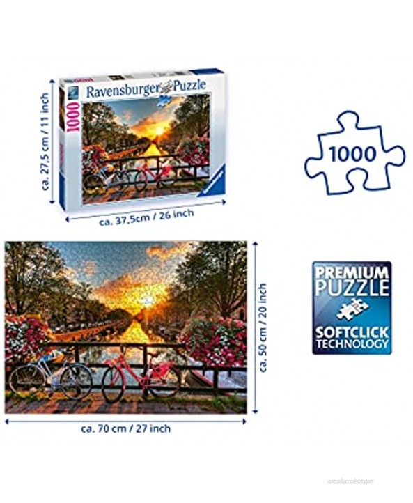 Ravensburger Bicycles in Amsterdam 1000 Piece Jigsaw Puzzle for Adults – Every piece is unique Softclick technology Means Pieces Fit Together Perfectly