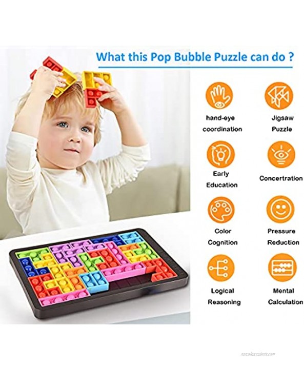 RESTER Push it Pop Puzzle Brain Teasers Toy,Push Pop Bubble Sensory Fidget Toy,27pcs Silicone Jigsaw Puzzles Russian Block Puzzle Game Board for Anxiety&Stress Relief