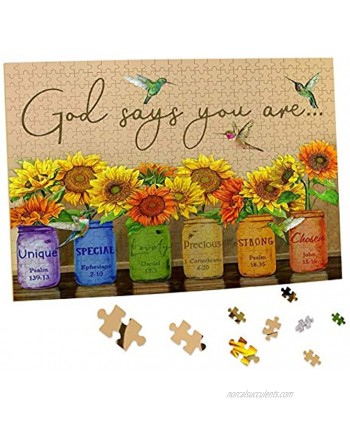 Sunflower Puzzle 500 Piece Puzzles for Adults Retro Sunflowers and Farmhouse Yellow Flower Hummingbird Animal Inspirational Wooden Jigsaw Puzzles for Family Activities Games God Says You are