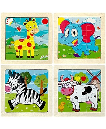 Toddler Wooden Puzzles for Kids Ages 1-5 Montessori Toys for 1 2 3 4 5 Year Old 4 Pack Animal Jigsaw Puzzles Set Preschool Learning Toys Boys Girls Gifts