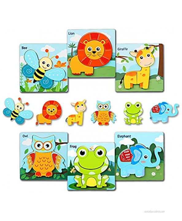 Wooden Jigsaw Puzzles for Toddlers 6 Pack Animal Puzzles for Kids Montessori Toys for 1 2 3 Year Old Toddler Sensory Toy Promotes The Development of Fine Motor Skills Early Learning Educational