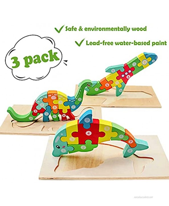 Wooden Toddlers Puzzles for Kids Ages 2-4 Montessori Toys Wooden Puzzles for Toddlers 2 3 4 Year Olds Early Educational Color Sorting Block Puzzles Gift for Boy and Girls 3 Pack