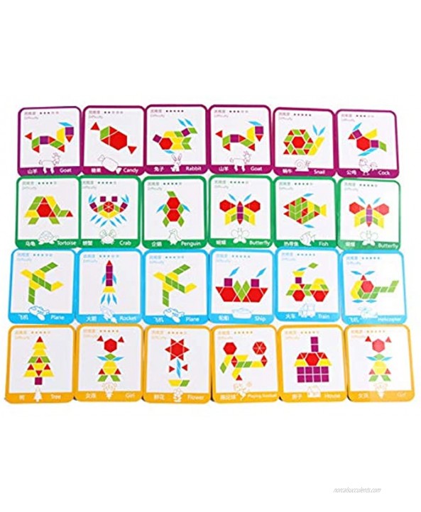 155 Wooden Pattern Blocks Kid Shapes Puzzles Brain Teaser Toys Graphical Educational Montessori Tangram Toys with 24 Pcs Pattern Blocks
