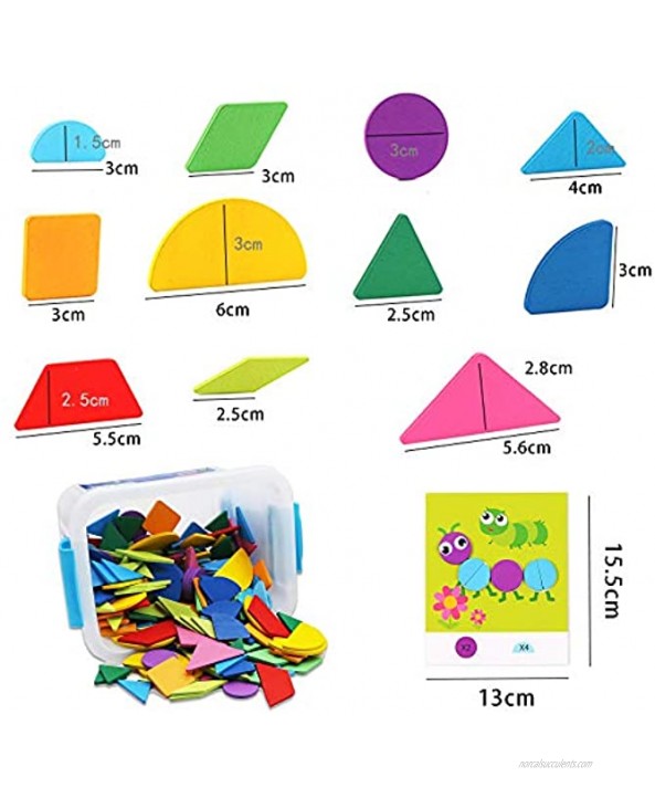 200 Pcs Wooden Pattern Blocks Geometric Shape Puzzle Set Classic Educational Toys for Toddlers Kids Boys Girls Age 3+ Tangram Puzzle Brain Teaser Toys with 18 Design Cards